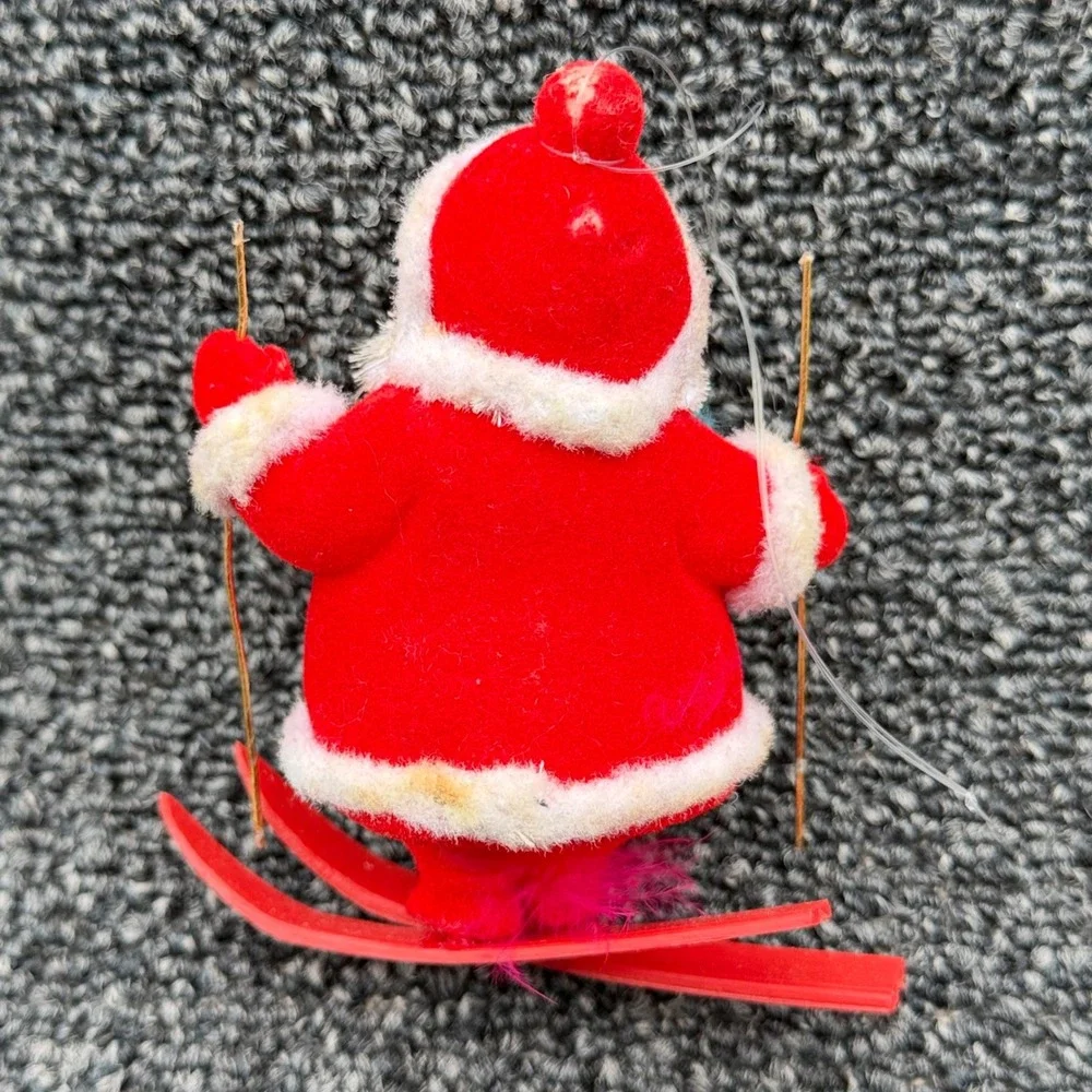 Vintage Flocked Christmas Ornaments Set Santa Skier Reindeer Mouse‎ Mid Century
